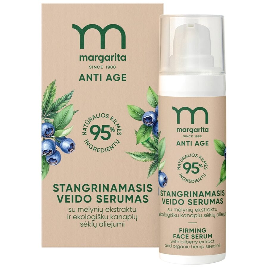 MARGARITA ANTI AGE EXPERT Atkuriamasis serumas nuo raukšlių su mėlynių ekstraktu ir kanapių sėklų aliejumi 30ml