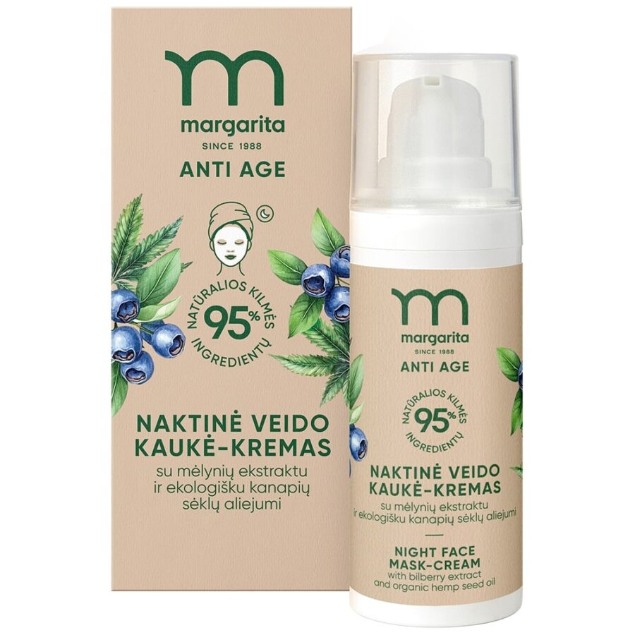 MARGARITA ANTI AGE Naktinė kaukė-kremas su mėlynių ekstraktu ir kanapių sėklų aliejumi 50ml