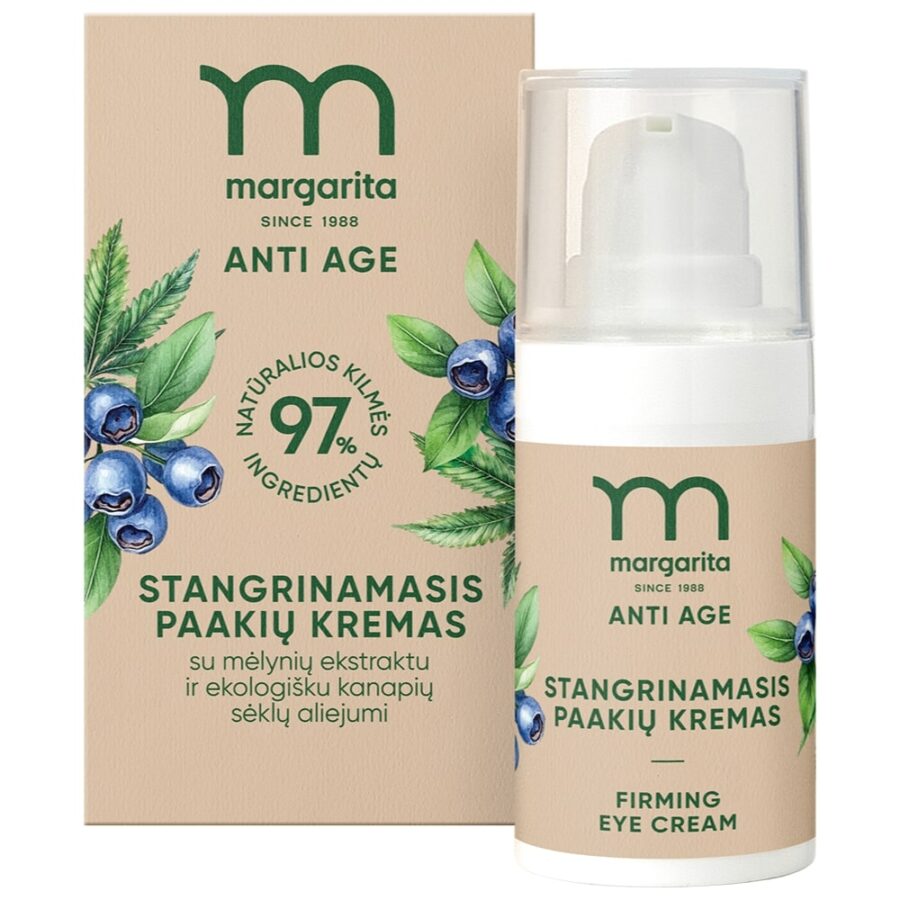 MARGARITA ANTI AGE Stangrinamasis paakių kremas su mėlynių ekstraktu ir kanapių sėklų aliejumi 15ml