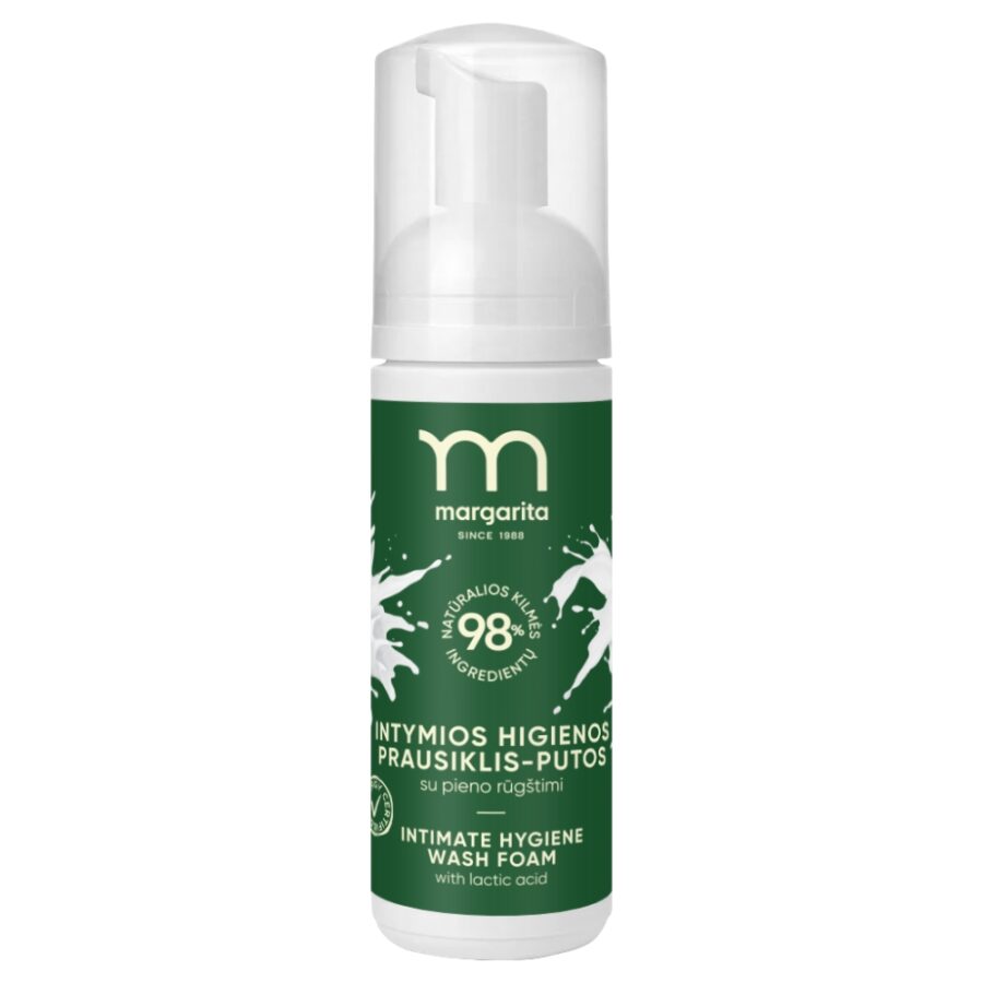 MARGARITA ALLERGY CERTIFIED Bekvapis intymios higienos prausiklis-putos su pieno rūgštimi 150ml