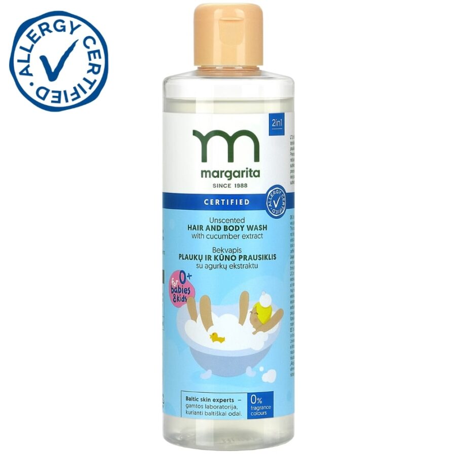 MARGARITA ALLERGY CERTIFIED Bekvapis plaukų ir kūno prausiklis vaikams 250ml