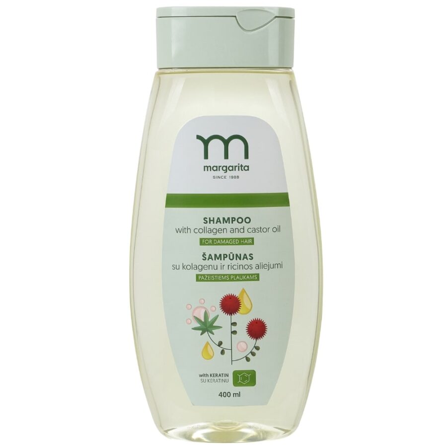 MARGARITA Šampūnas su kolagenu ir ricinos aliejumi pažeistiems plaukams 400ml