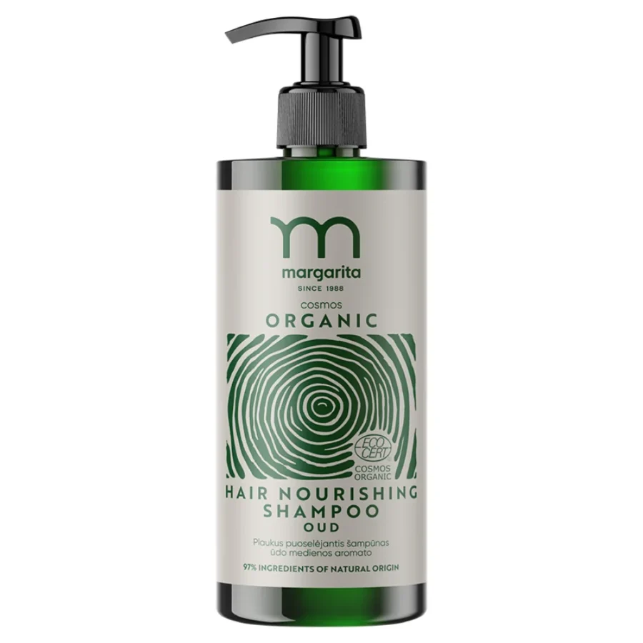 MARGARITA COSMOS ORGANIC plaukus puoselėjantis šampūnas ūdo medienos aromato 400 ml