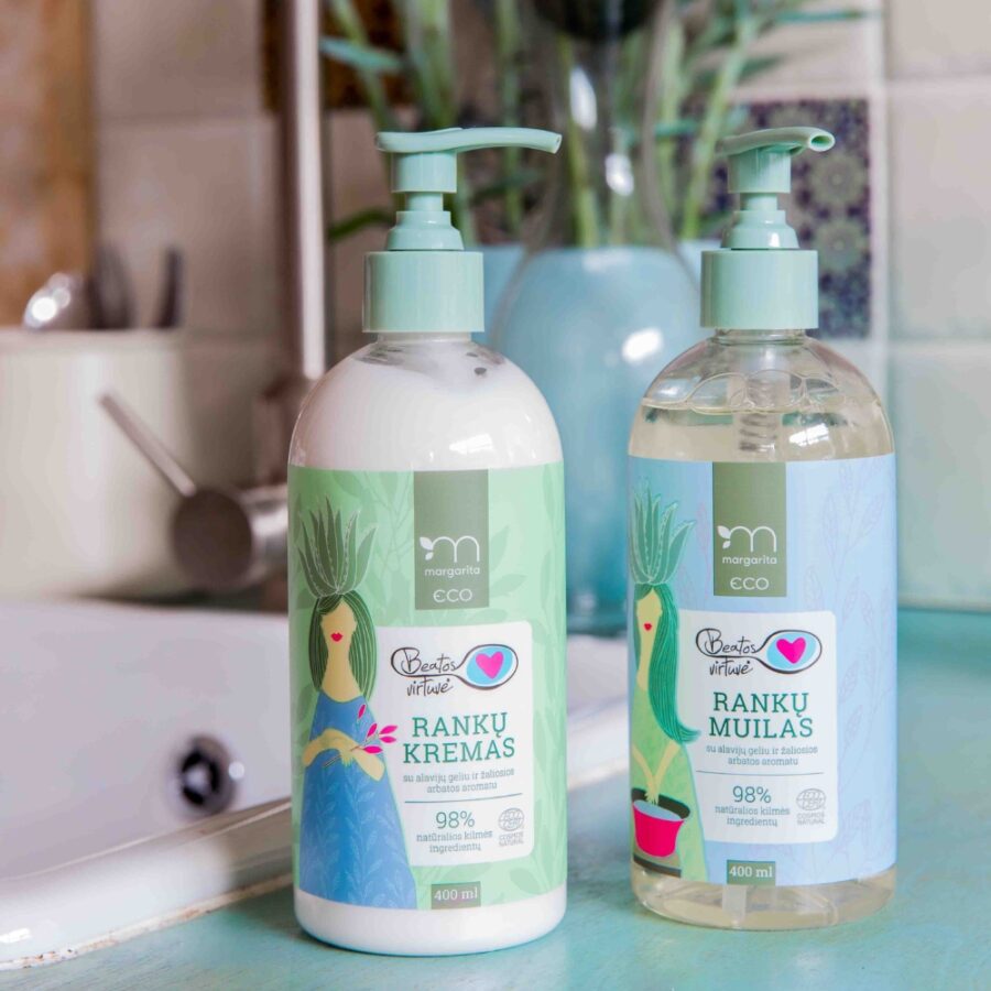 MARGARITA ECO COSMOS NATURAL BEATOS VIRTUVĖ Rankų kremas su alavijų geliu ir žaliosios arbatos aromatu 400ml - Image 2