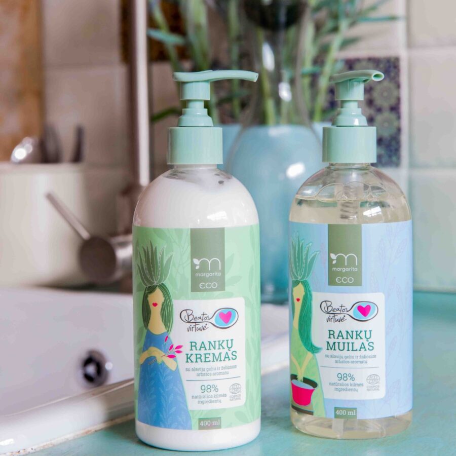 MARGARITA ECO COSMOS NATURAL BEATOS VIRTUVĖ Rankų muilas su alavijų geliu ir žaliosios arbatos aromatu 400ml - Image 2