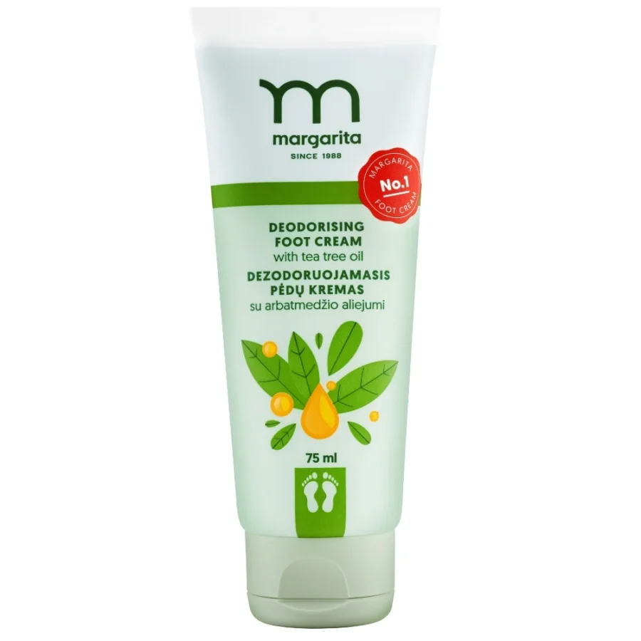 MARGARITA Dezodoruojantis pėdų kremas su arbatmedžio aliejumi 75ml